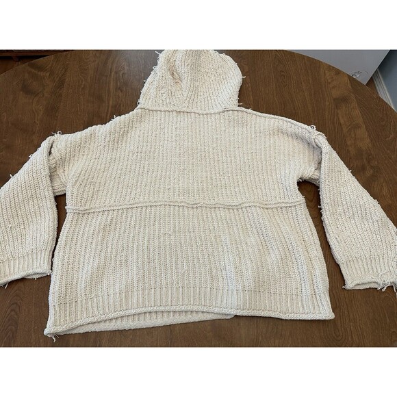 POL Sweater Womens Large Ivory Shredded Oversized Chunky Chenille Cropped Hooded - Picture 2 of 10